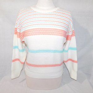 Vintage 80s Retro Les Tricots Femina Womens M Acrylic White Pink Blue Sweater